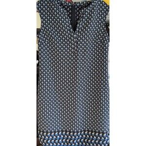 Ann Taylor Loft Black Blue Floral V-Neck Sleeveless  Dress Size S